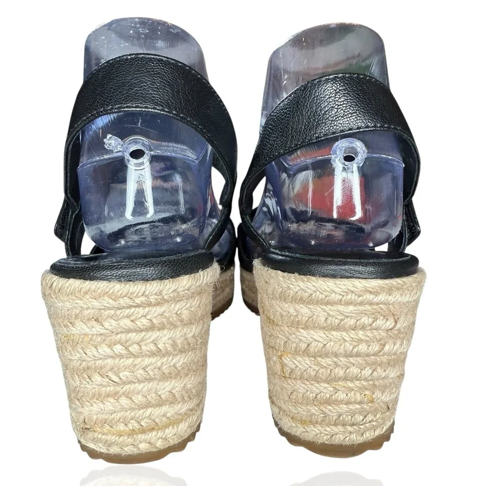 NEW Eileen Fisher 8.5 Winnie Tumbled Black Leather Espadrille Wedge‎ Sandals